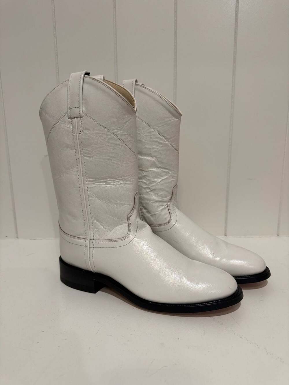 Old West Women's White Leather Cowboy Western Boots SRL4021 Size 9.0